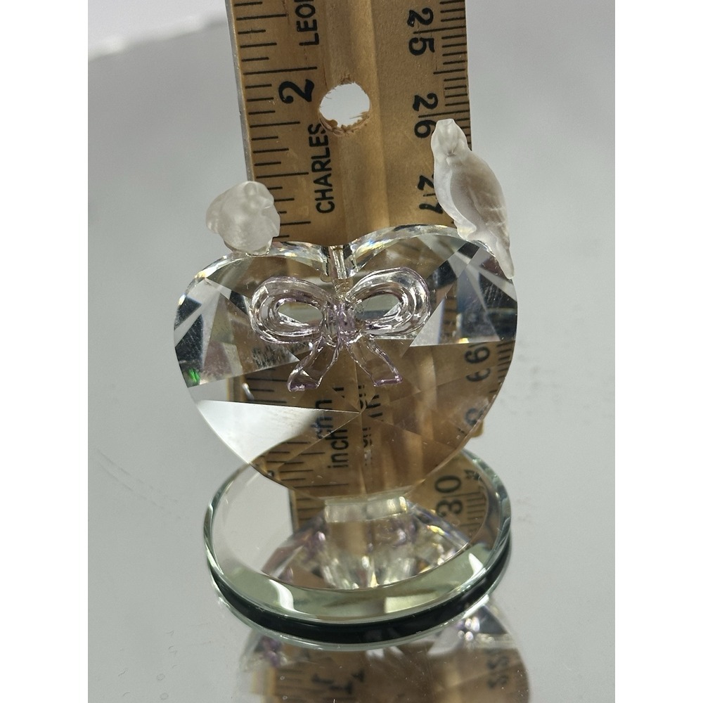 Crystal Heart & Doves Figurine On Mirror Base 2" Tall Vintage - Picture 6 of 6